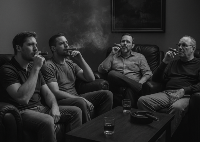 Group of friends enjoying cigars at EDWINS lounge