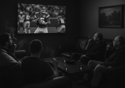 Guests watching football at Cleveland cigar lounge