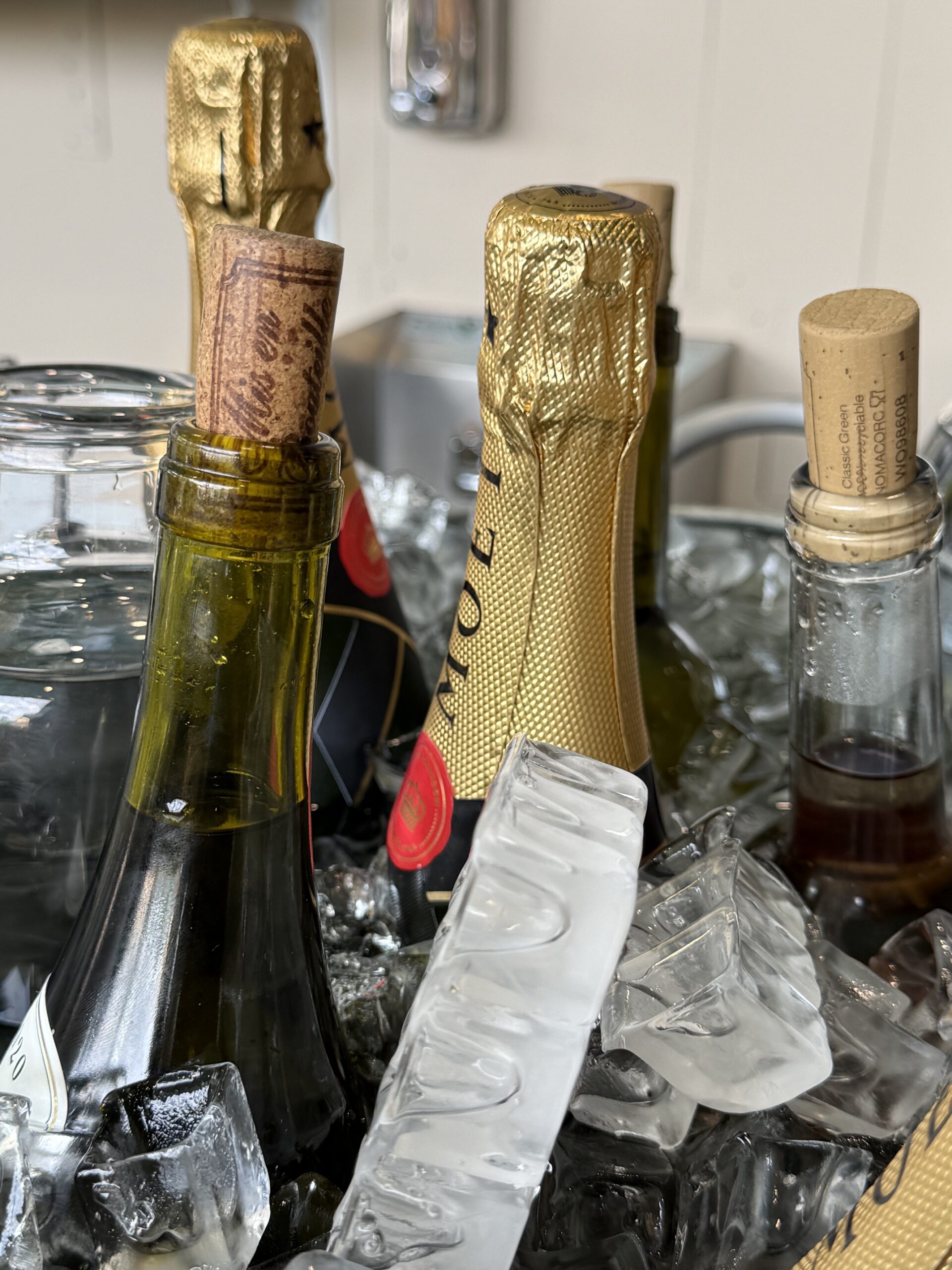 Champagne chilling beside the raw bar