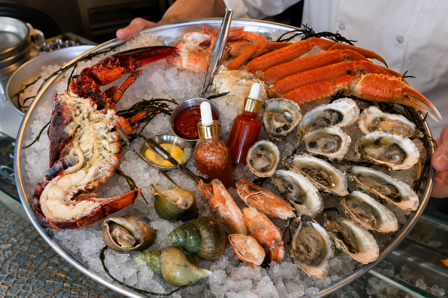 Oysters, lobster, shrimp and chilled seafood served over ice at EDWINS Oyster Bar