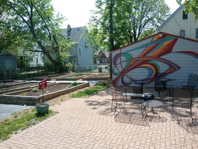 Garden, mural and gathering area at the EDWINS campus